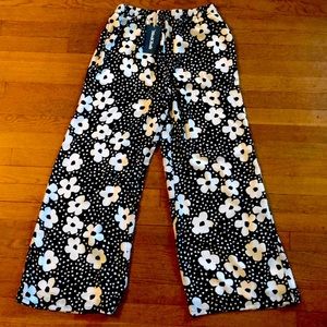 Black and white floral wide leg pants